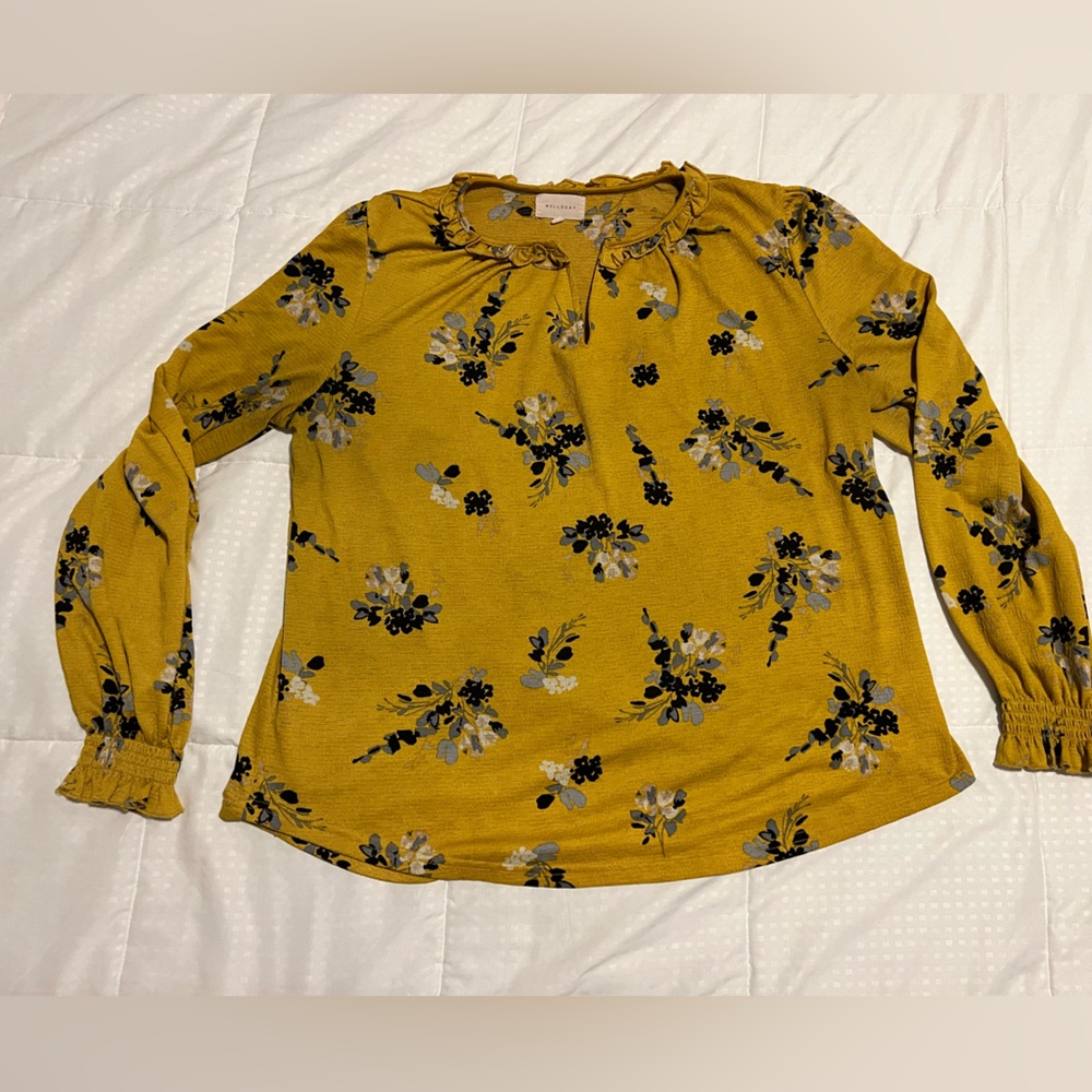 MELLODAY Mustard Floral Blouse